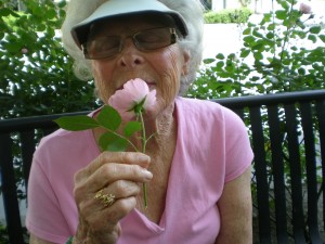 Ruth enjoying the roses