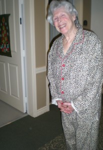 My MIL Ru wearing Tiger(s) pajamas